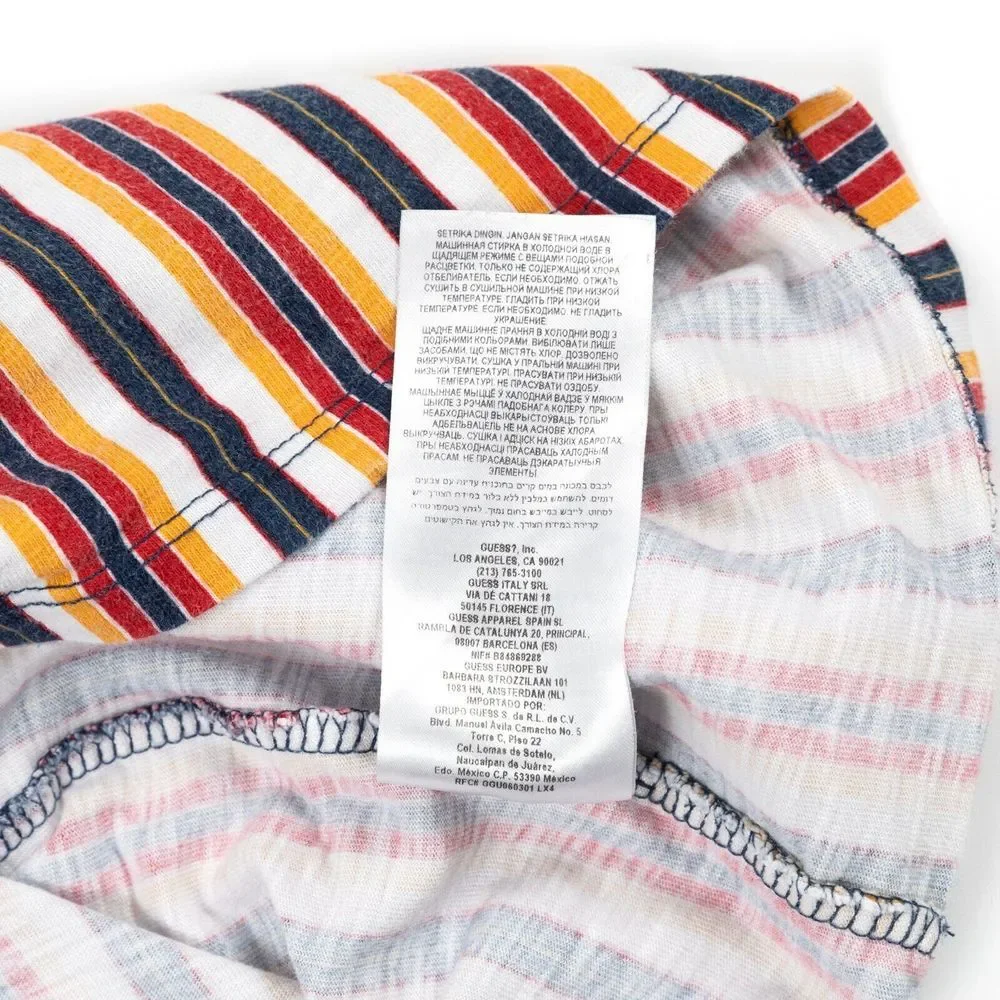 Guess Jeans Los Angeles Striped Shirt‎ Small Blue Yellow Red Embroidered Logo